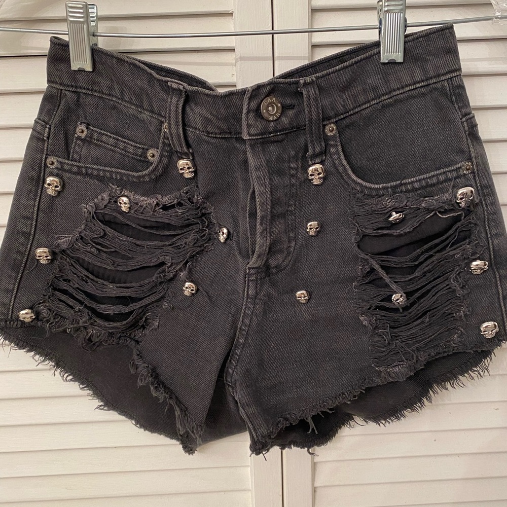Beaded skull black denim shirts